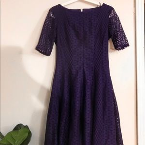 Purple A-line knee length lace  dress